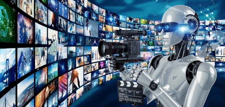 AI impact on film industry 2026 with digital actors and AI-directed filmmaking concept.